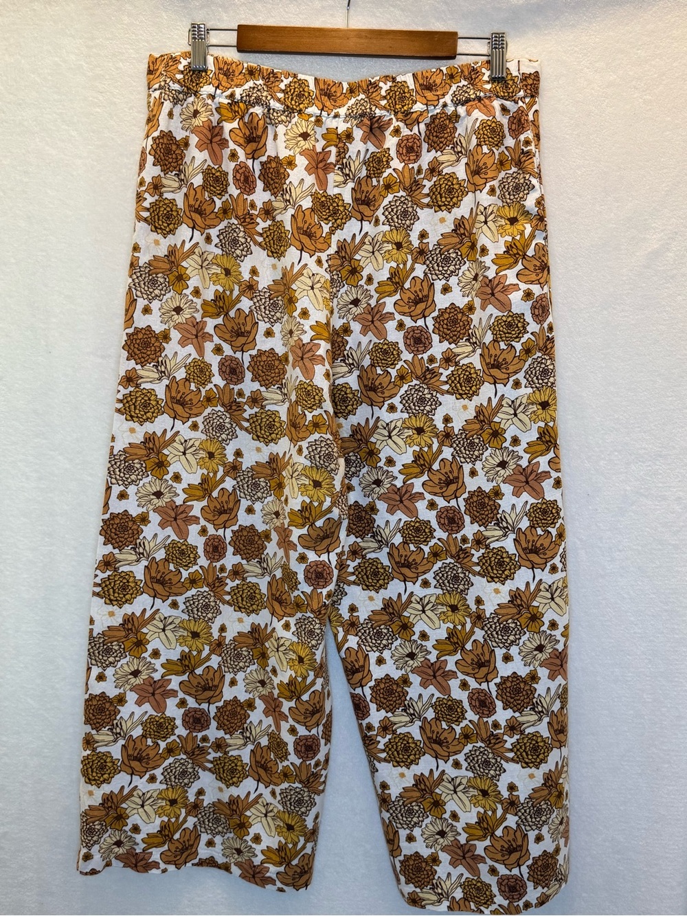 Haver & Blair Linen Blend Boho Floral Wide Leg Cropped pants Resort Vacation XL - Picture 2 of 4